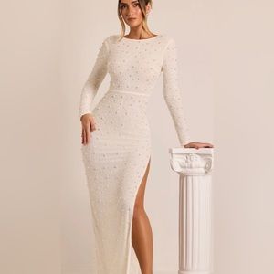 Oh Polly ivory/white pearl embellished dress